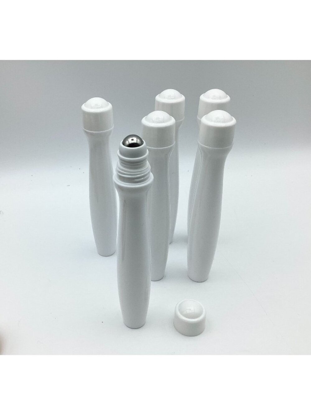 White 18ml PETG Stainless Steel Roller Ball Bottle With Lid-Lot Of 6